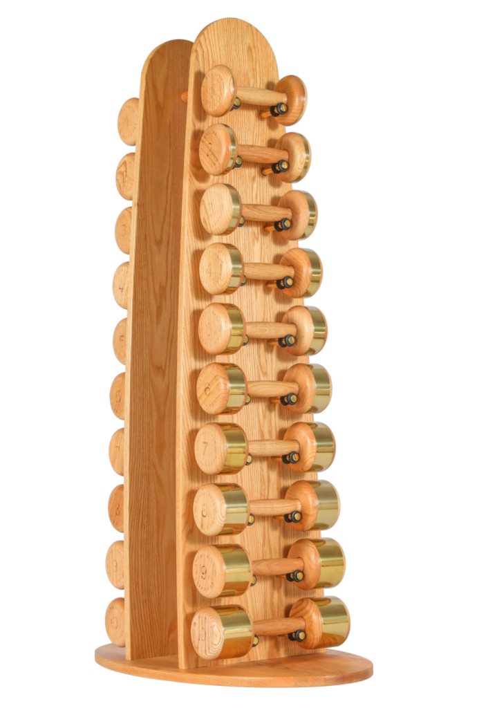 Wooden dumbbell set with coloured weight bands