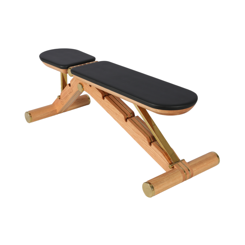 Adjustable wooden bench set to incline