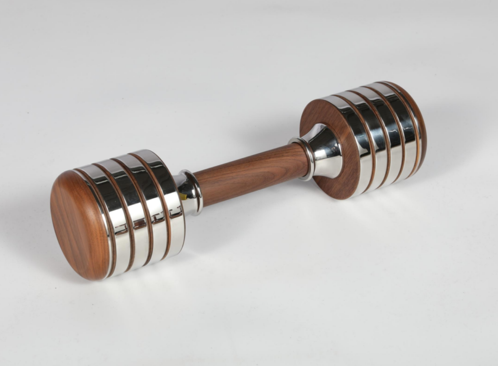 Adjustable walnut dumbbell with copper plates